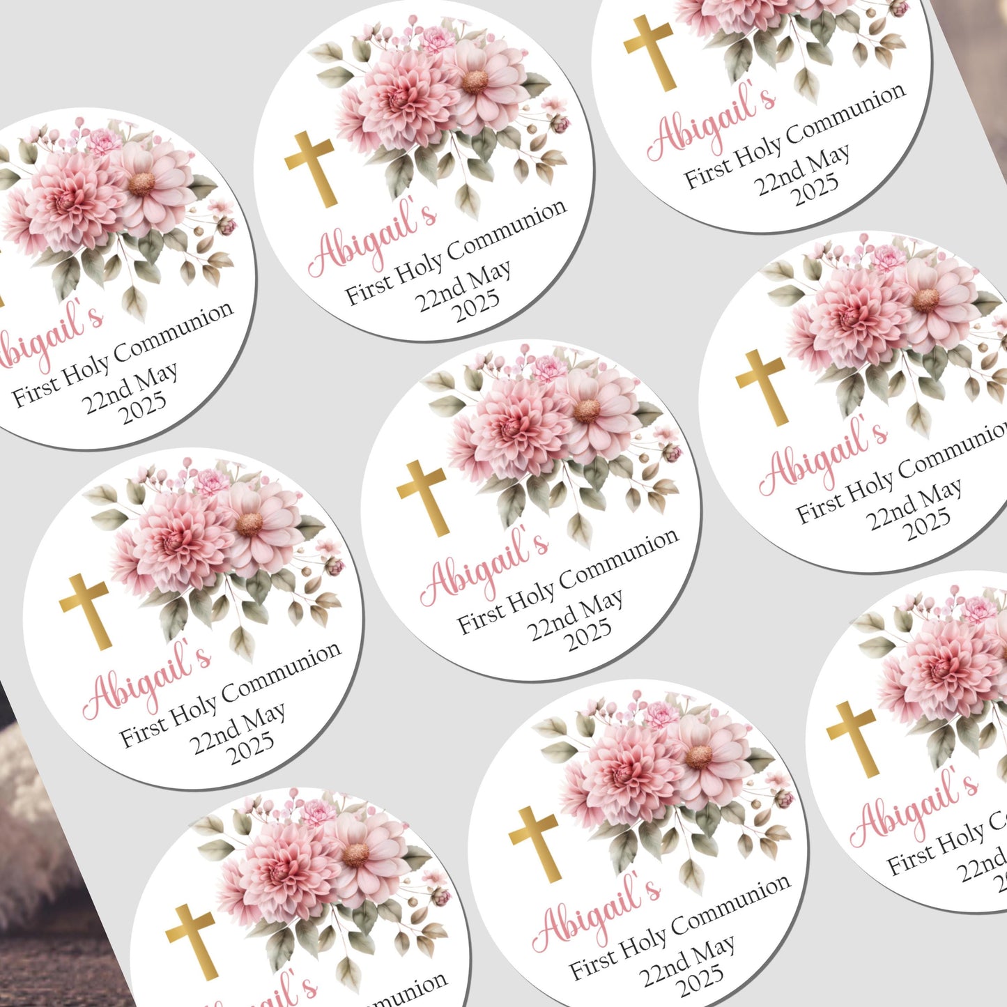 Personalised First Holy Communion Stickers, Party Bag Stickers, Sweet Cone Bags, Christening, Baptism