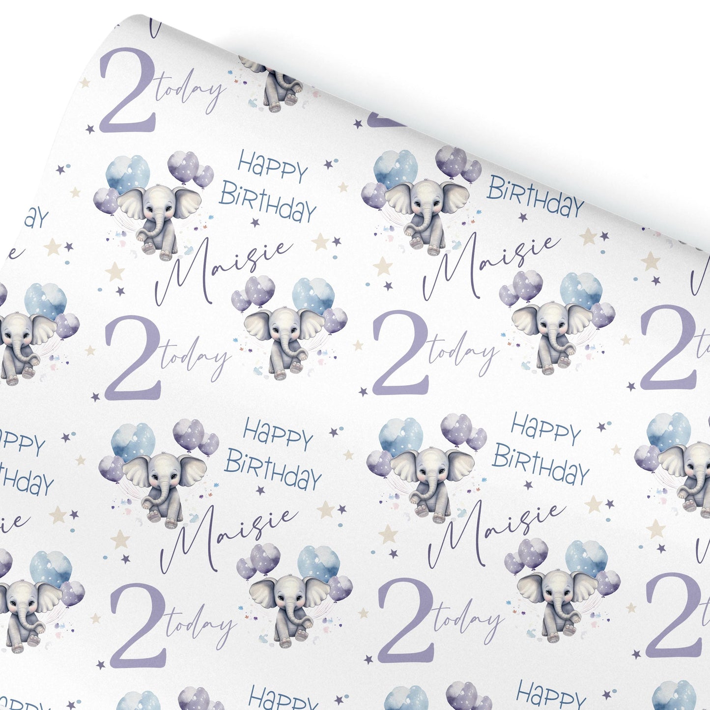 Personalised Birthday Elephant Wrapping Paper, Custom Gift Wrap for Kids & Baby , Birthday and Kids Gift Wrap Cute Animal Gift Wrap