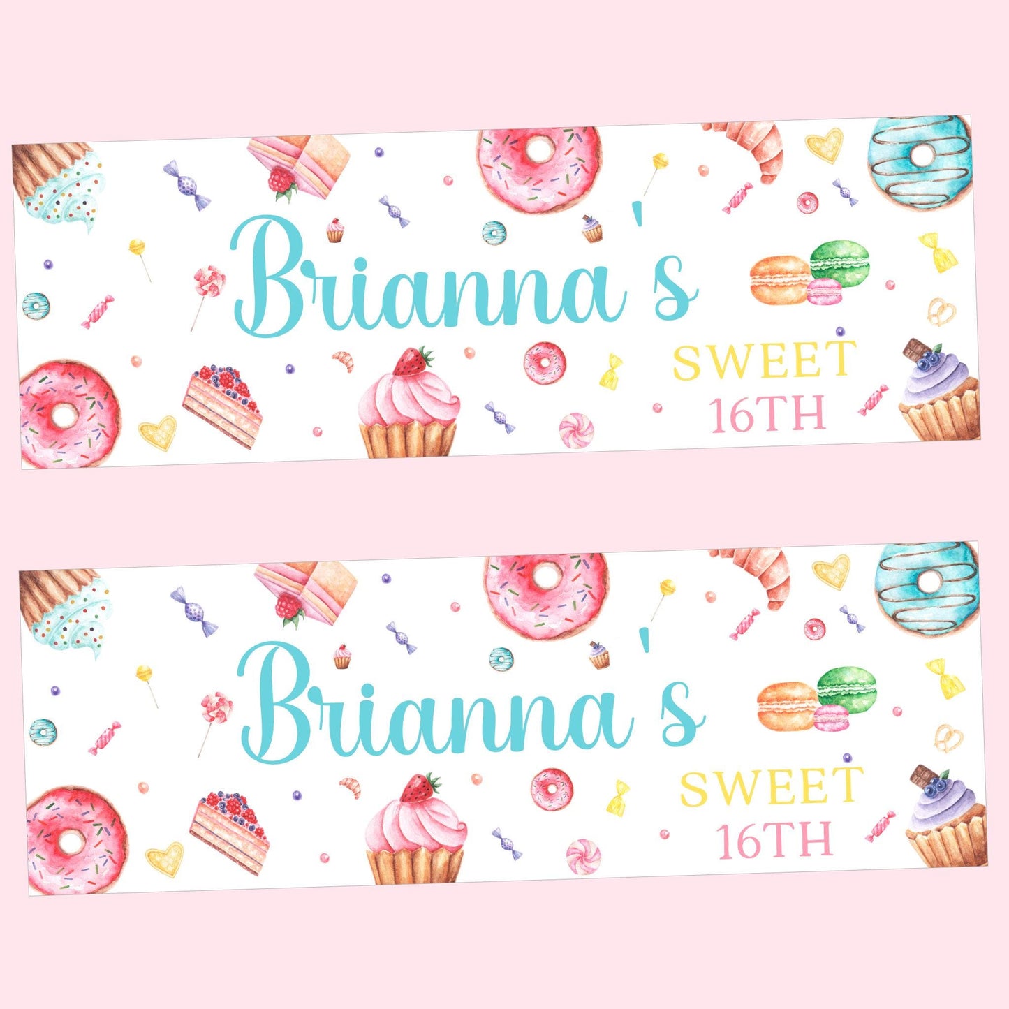 Personalised Happy Birthday Party Banner, Party Decor, Add Name Age, Sweets Cakes Design