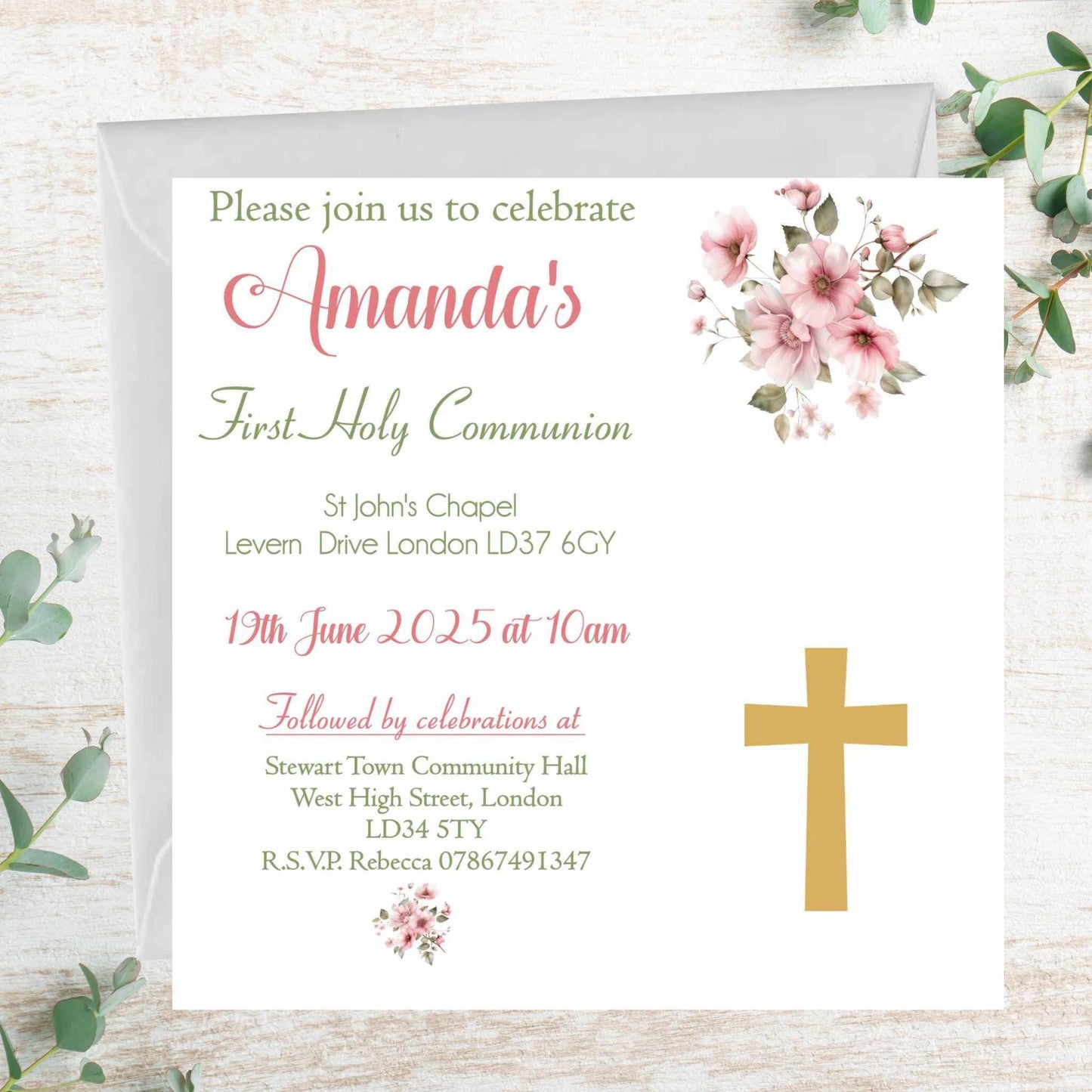 10 Printed Personalised First Holy Communion Invitations, Baptism or Confirmation Party