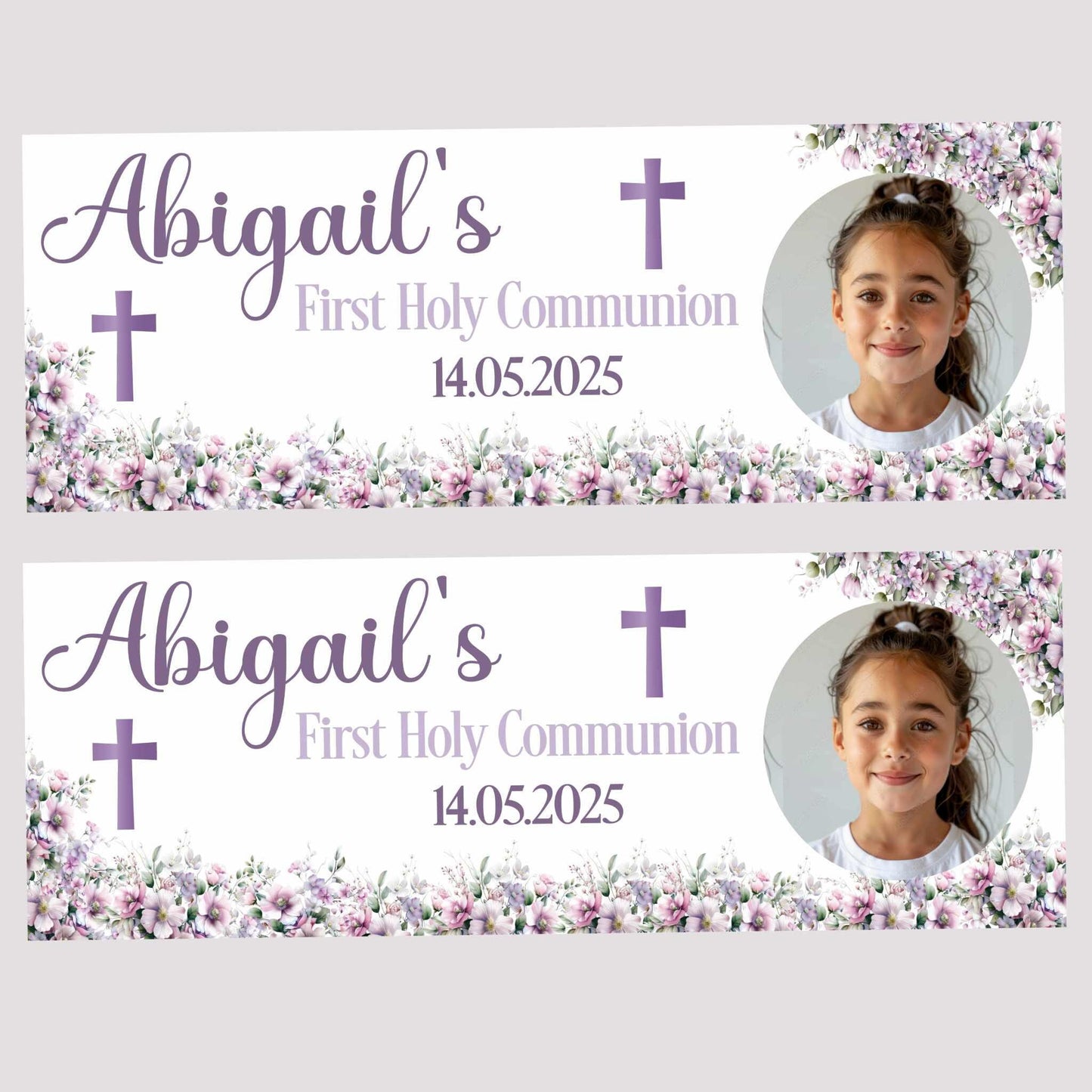 First Holy Communion Personalised Party Banners, Lilac Party Decor, Wall Decoration, 1st Communion or Confirmation