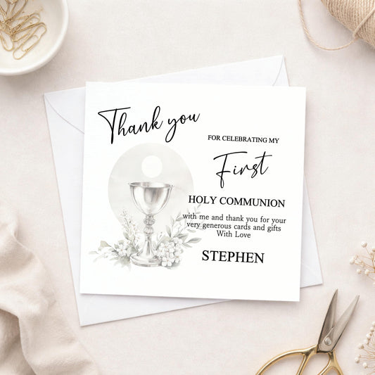 Personalised Holy Communion Thank You Cards, Chapel Design, Includes Envelopes