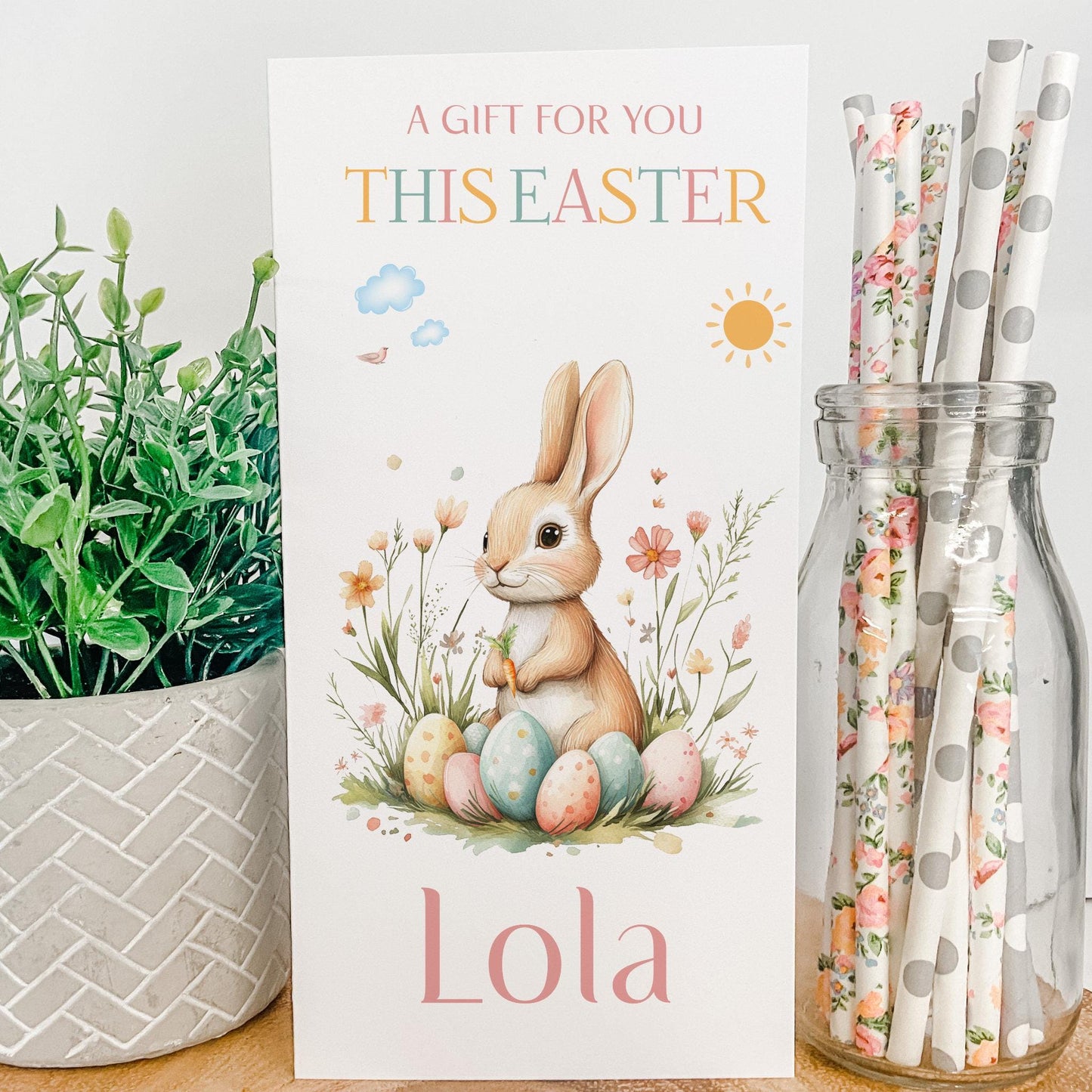 Personalised Easter Card Money Gift Wallet Easter Bunny Rabbits Easter basket Daughter Granddaughter gifts Niece  Family Easter