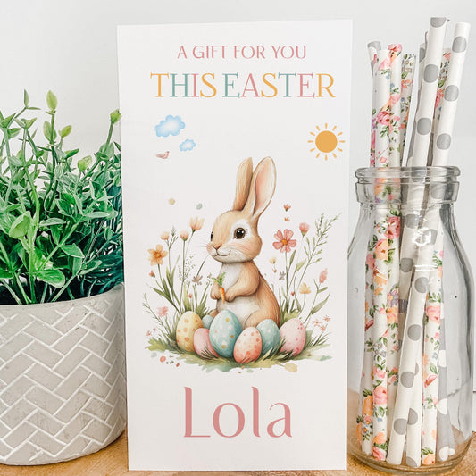Personalised Easter Card Money Gift Wallet Easter Bunny Rabbits Easter basket Daughter Granddaughter gifts Niece  Family Easter