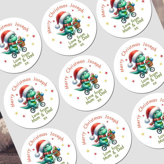 Personalised Christmas Stickers for Gift Present Wrapping Tags Dinosaur