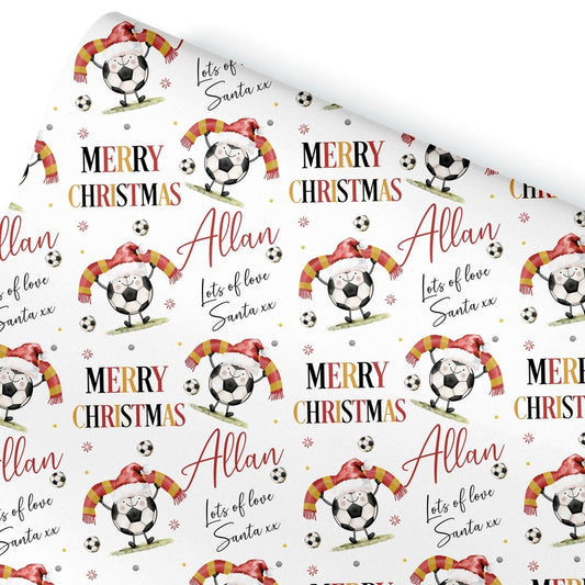 Football Christmas Wrapping Paper, Personalised Xmas Gift Wrap for Football Fans