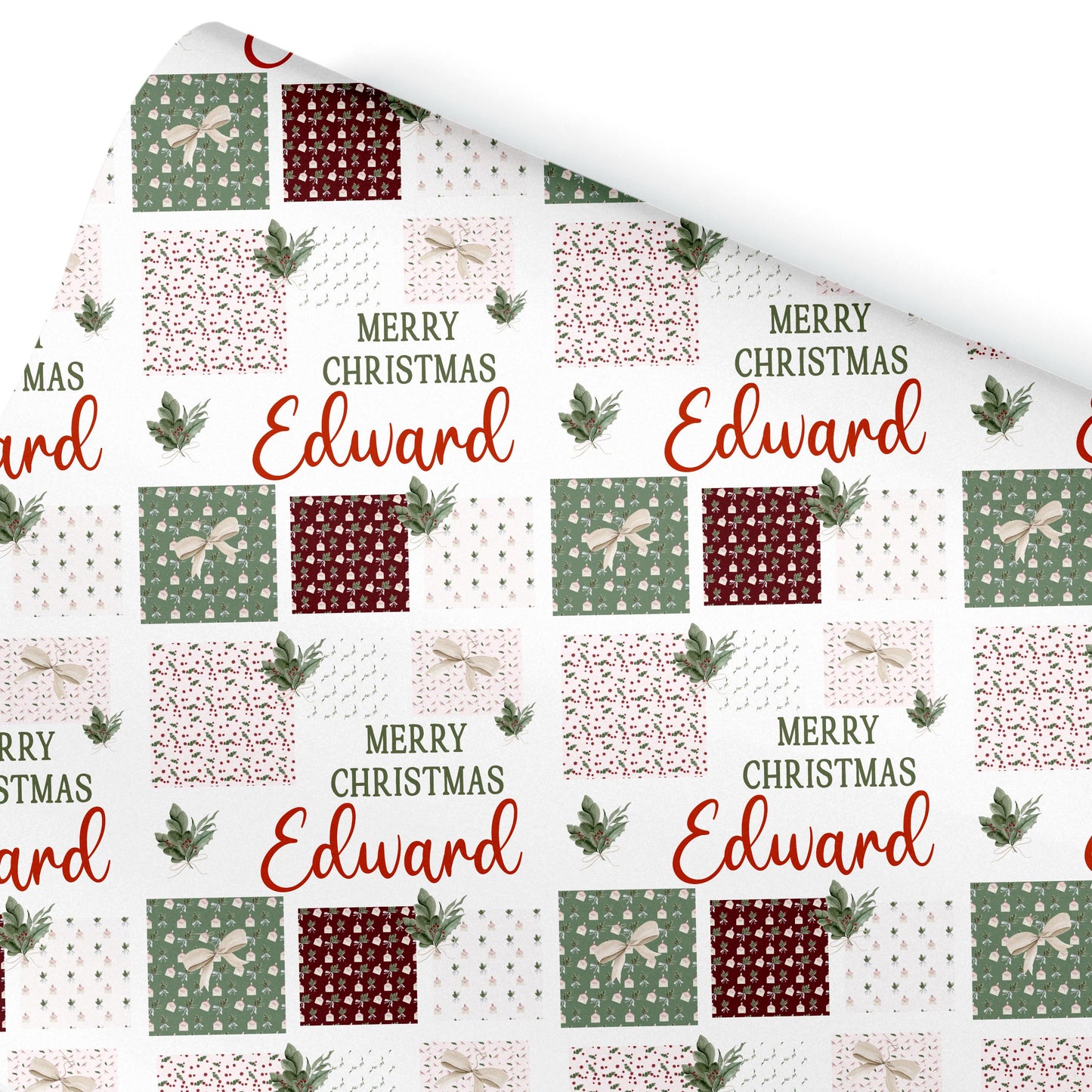 Personalised Gift Wrap | Personalised Christmas Wrapping Paper | Personalised Gift Wrap | Squares Pattern