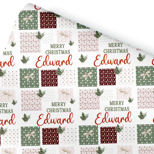 Personalised Gift Wrap | Personalised Christmas Wrapping Paper | Personalised Gift Wrap | Squares Pattern