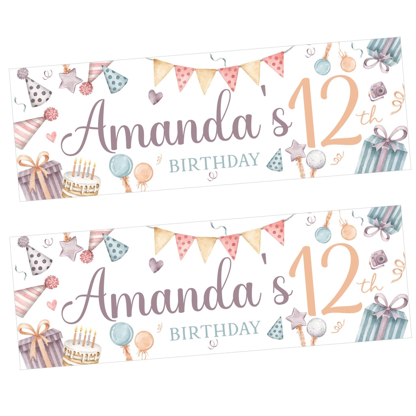Personalised Happy Birthday Party Banner, Party Decor, Add Name Age, Princess Unicorn Theme