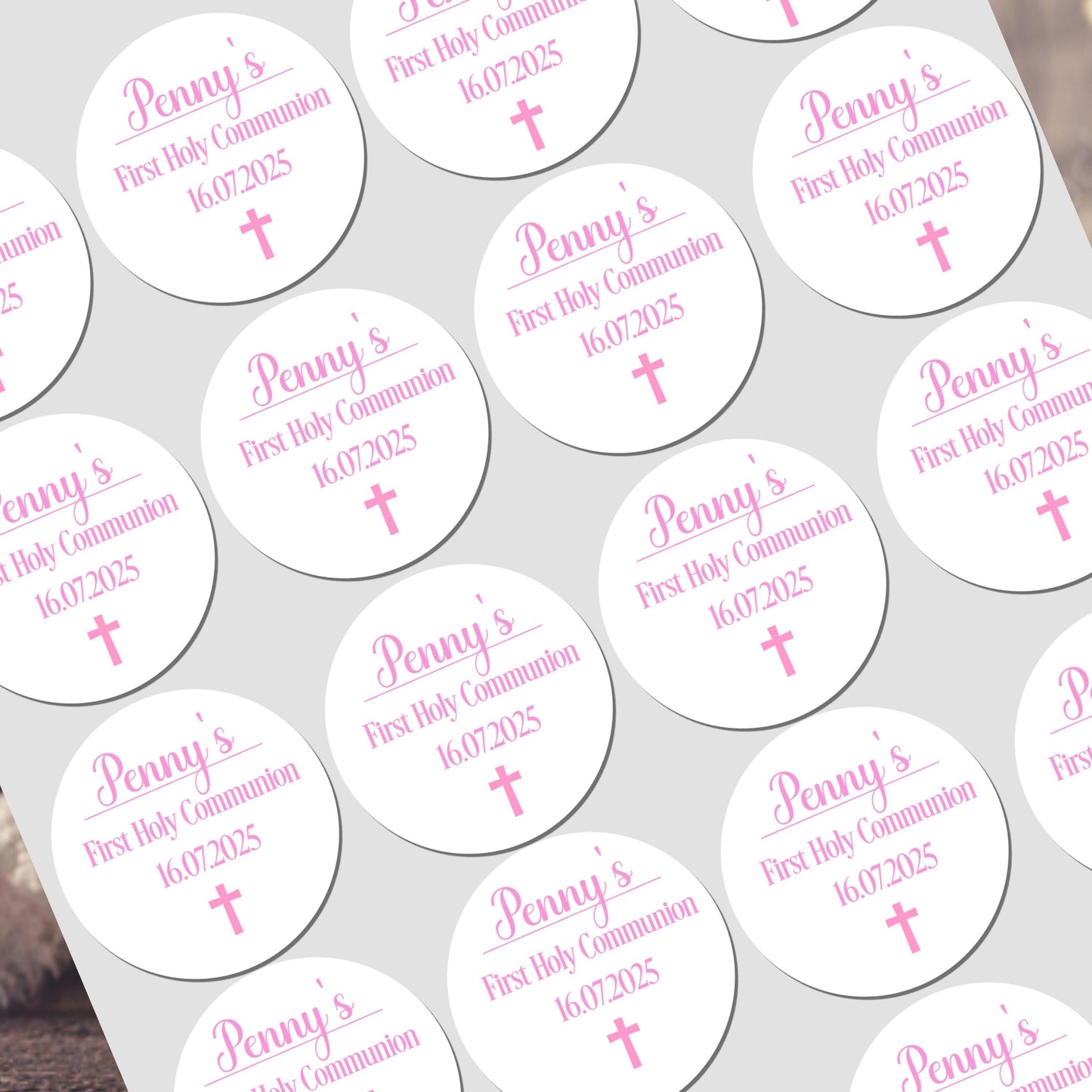 Personalised First Holy Communion Stickers, Party Bag Stickers, Sweet Cone Bags, Christening, Baptism