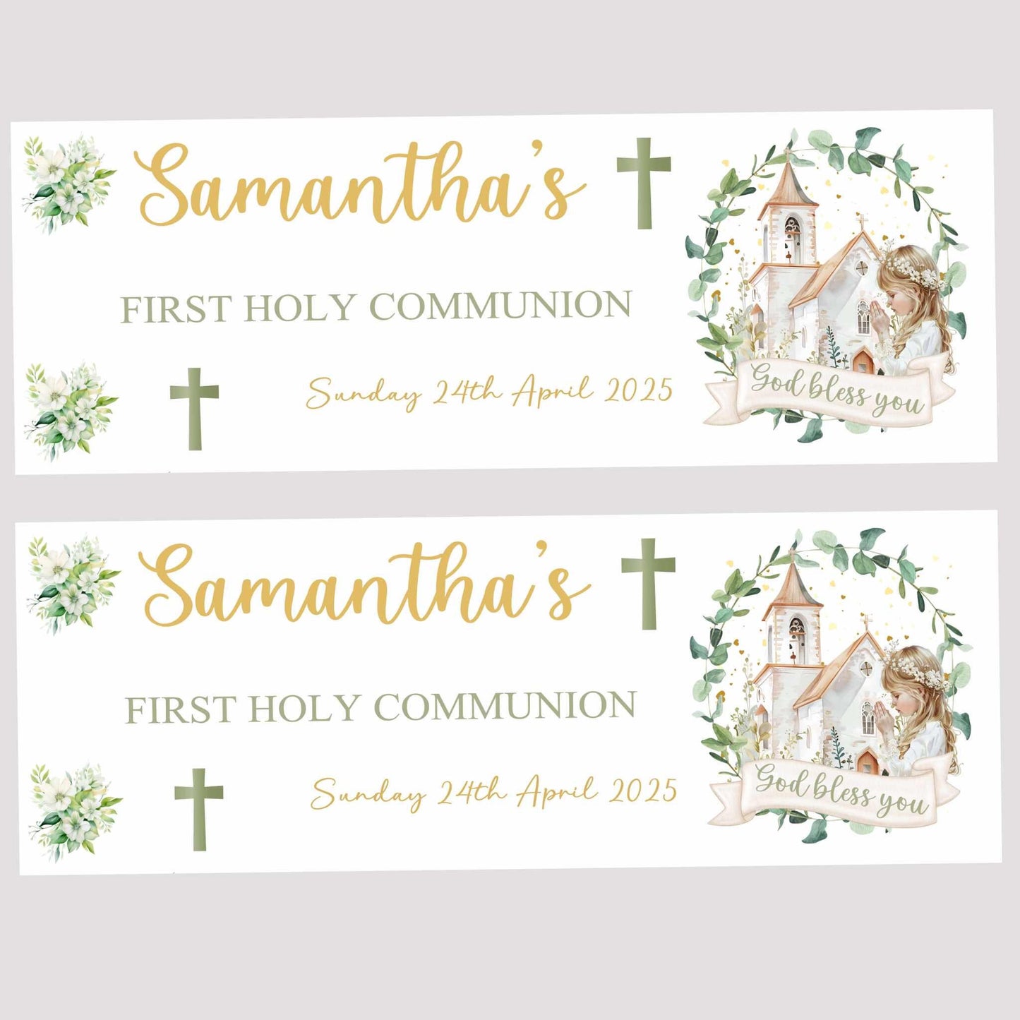 First Holy Communion Personalised Banner , Party Decor, Wall Decoration, 1st Communion or Confirmation, Christening