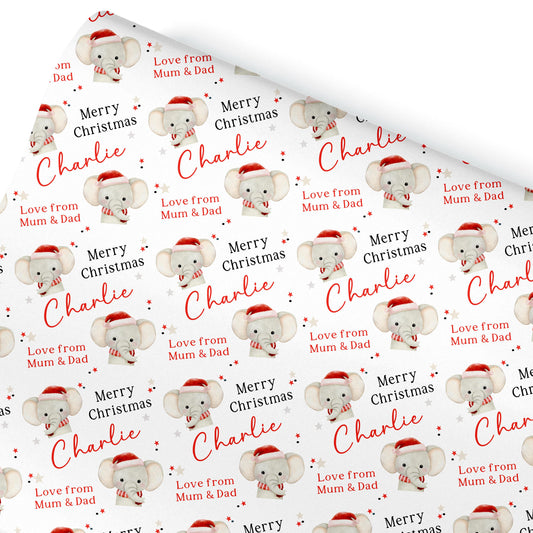 Christmas Elephant Gift Wrapping Paper,Personalised Girls or Boys Paper, Childrens