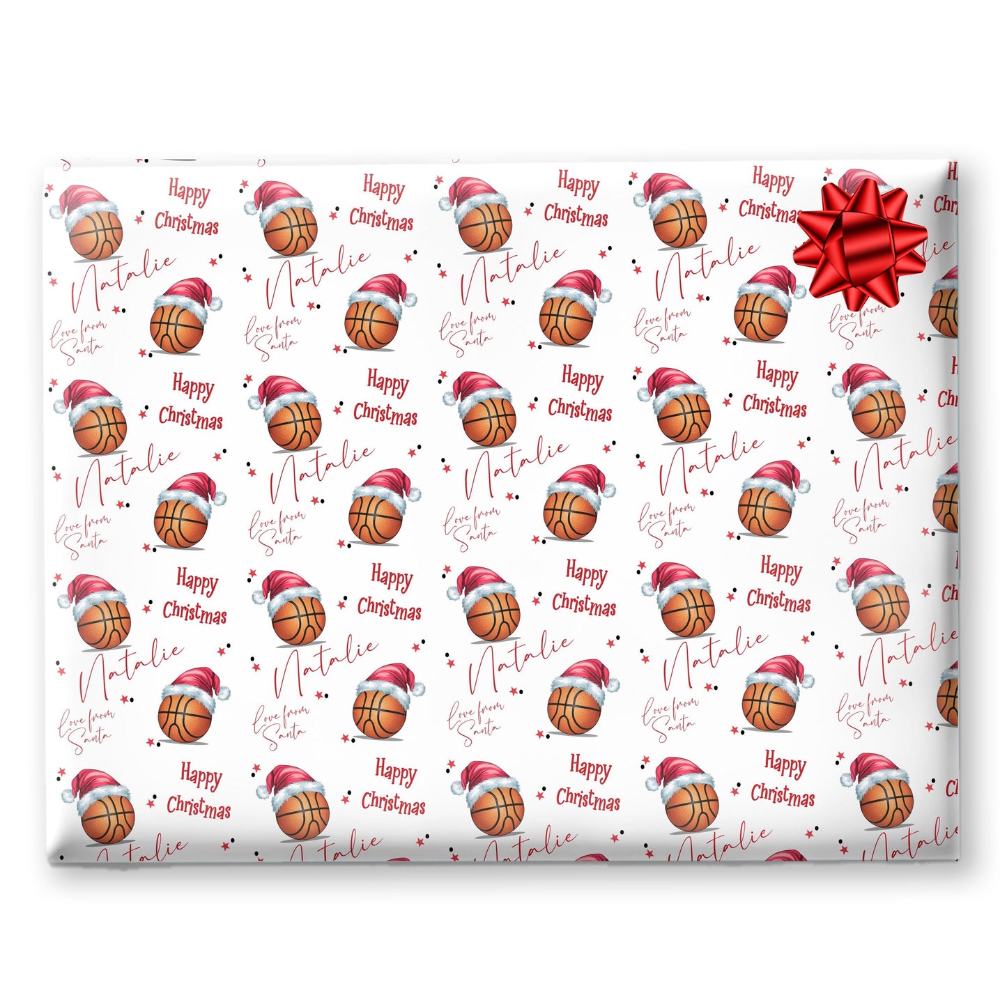 Personalised Christmas Gift Wrap – Basketball Santa Hat Design- Sport mad wrapping paper