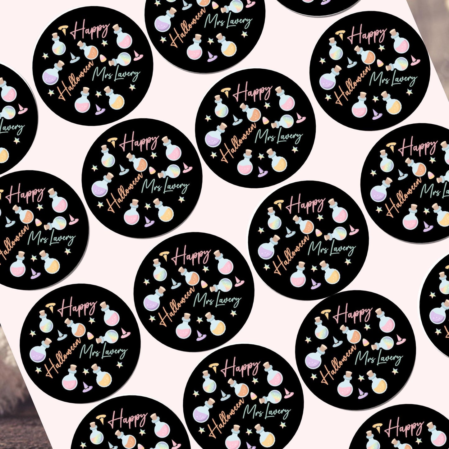 Personalised Halloween Stickers Pastel Labels for Treat Bag Trick or Treat Pastel pumpkin stickers