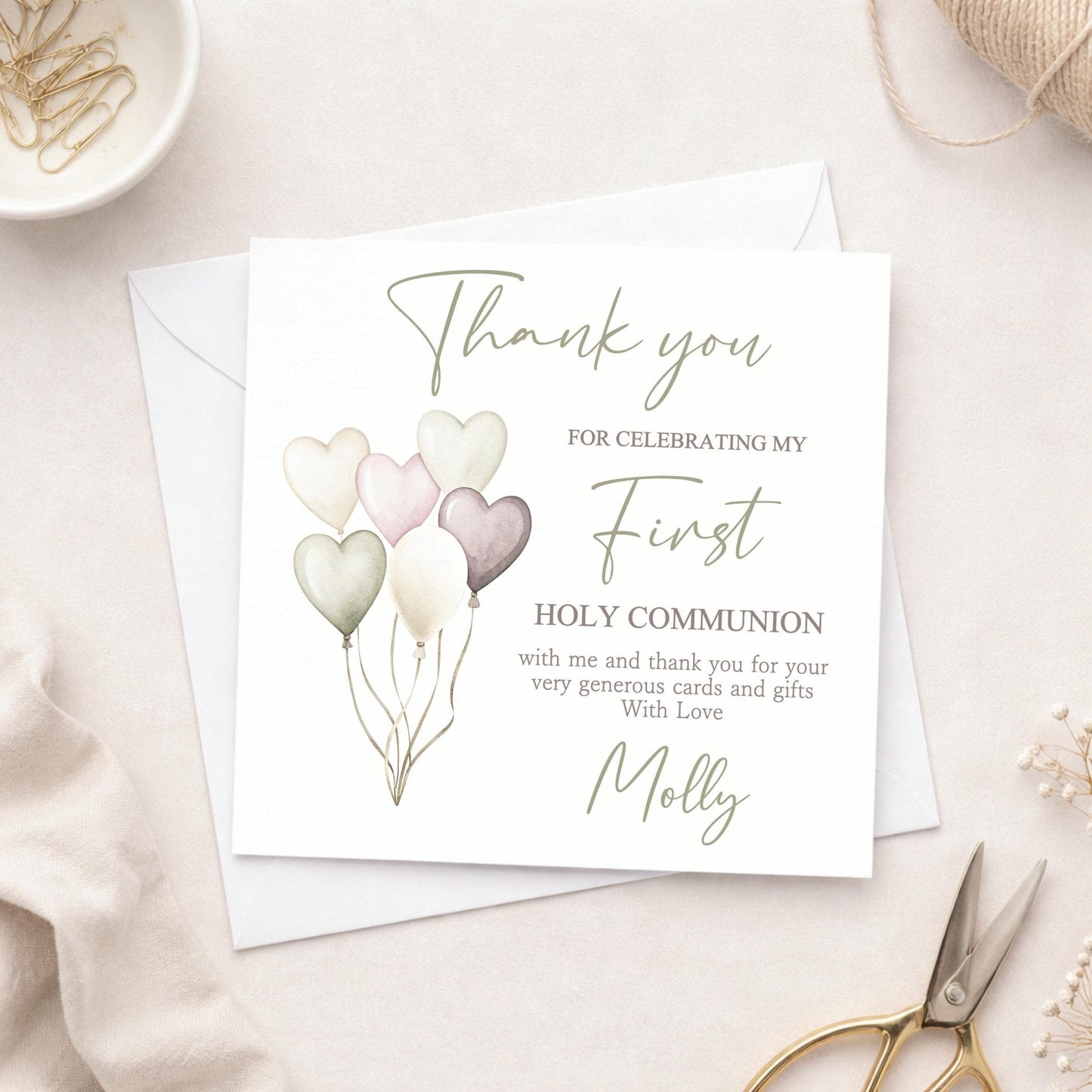 Personalised Holy Communion Thank You Cards, Balloon Design, Includes Envelopes