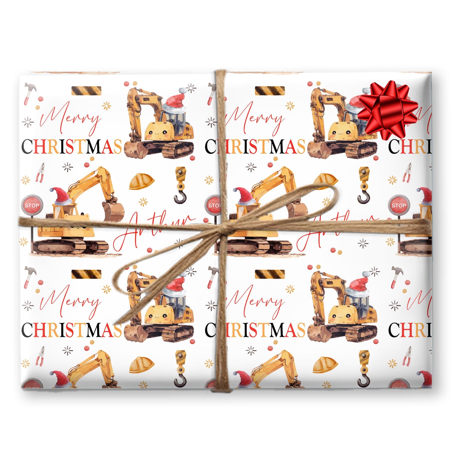 Childrens Tractor Christmas Wrapping Paper, Cute Diggers, Personalised Boys Paper