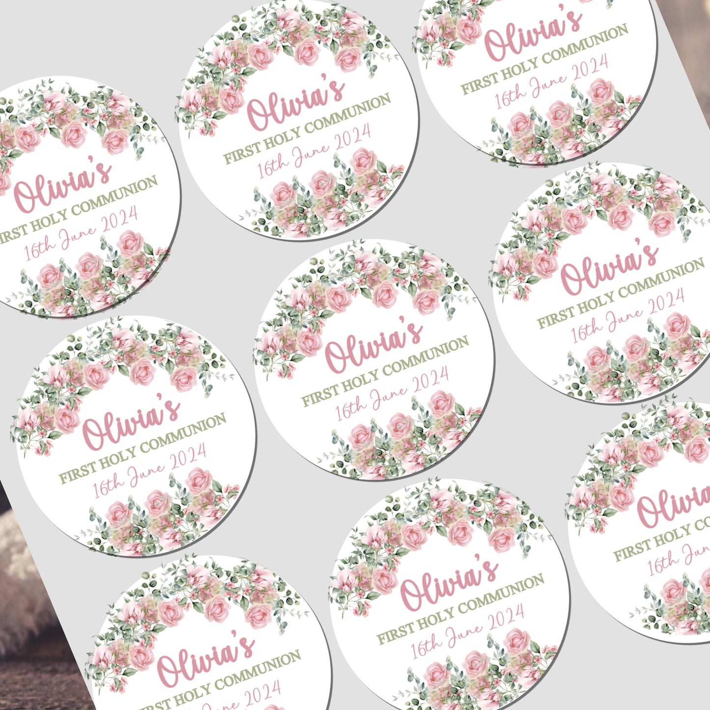 Personalised First Holy Communion Stickers, Party Bag Stickers, Sweet Cone Bags
