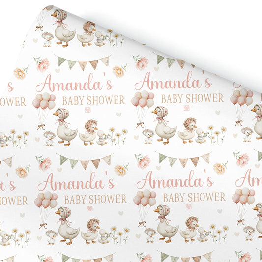 Personalised Baby Shower, New Baby Gift Wrapping Paper Custom Name & Date Watercolour Ducks Design