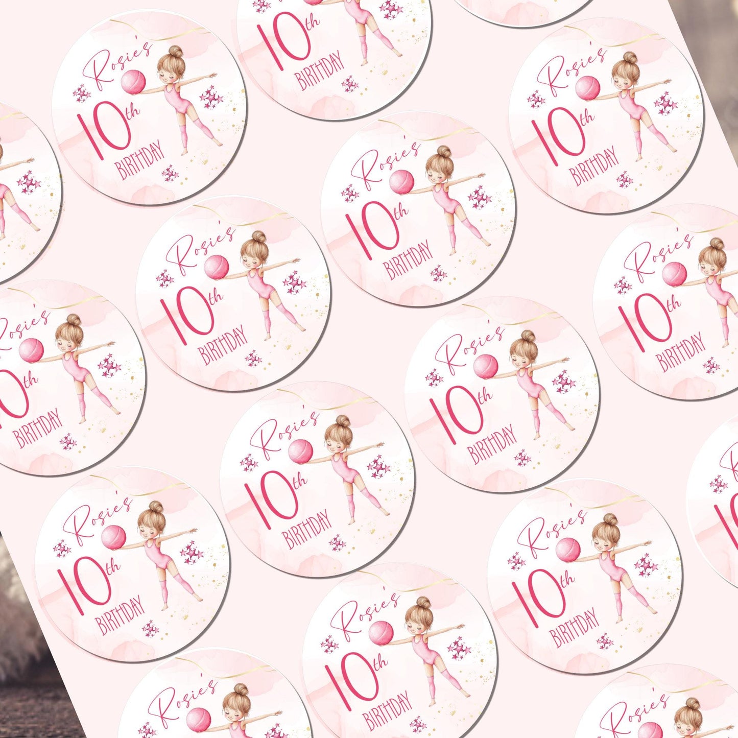 Personalised Birthday Party Stickers Gymnastic girl Dancer Party Favours Party Bags girls party