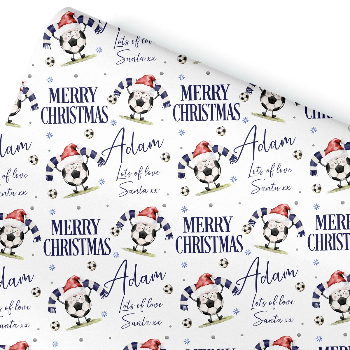 Football Christmas Wrapping Paper, Personalised Xmas Gift Wrap for Football Fans, Boys & Girls