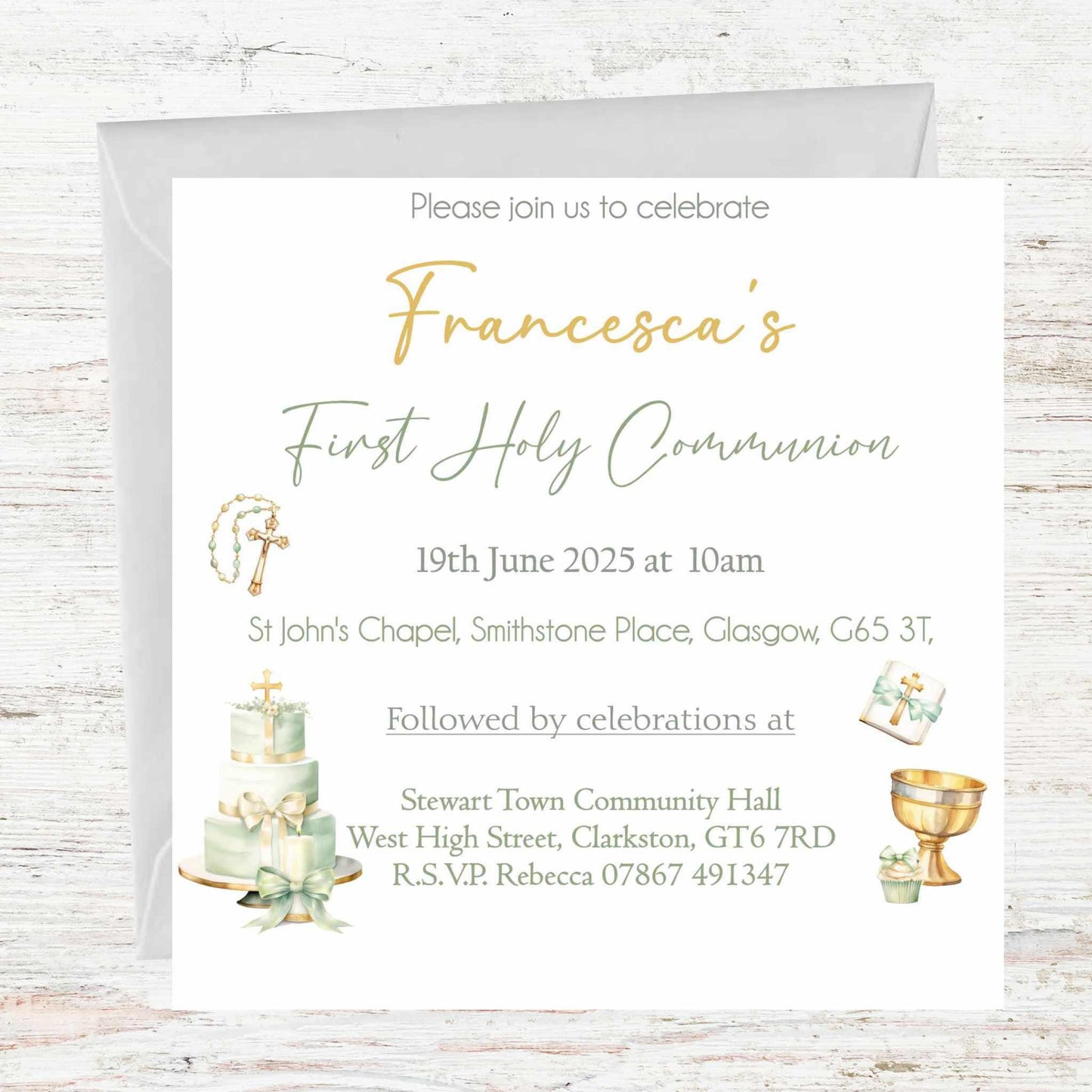 10 Printed Personalised First Holy Communion Invitations, Baptism or Confirmation Party