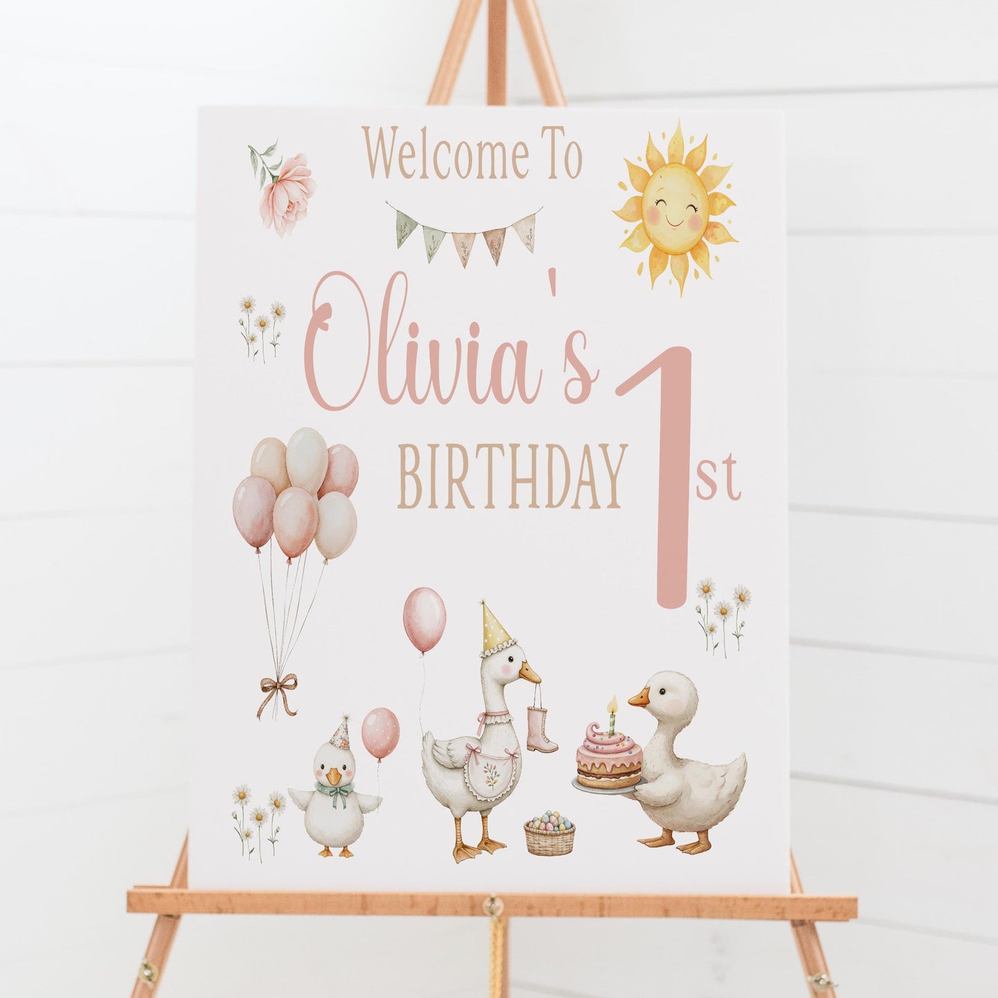 Printed Personalised Birthday Welcome Sign, Custom Baptism & Christening Sign Animals Farmyard