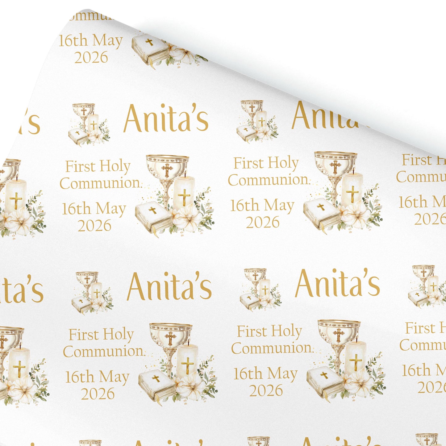First Holy Communion Wrapping Paper – Personalised with Name & Date