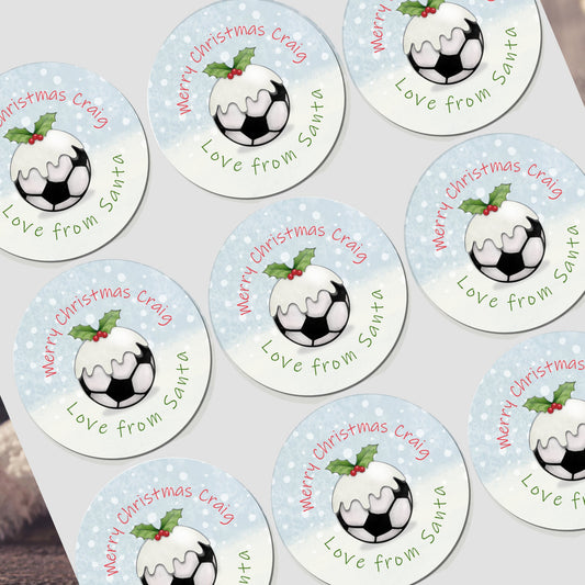 Personalised Christmas Football Stickers, Gift Wrap Tags Football Fan