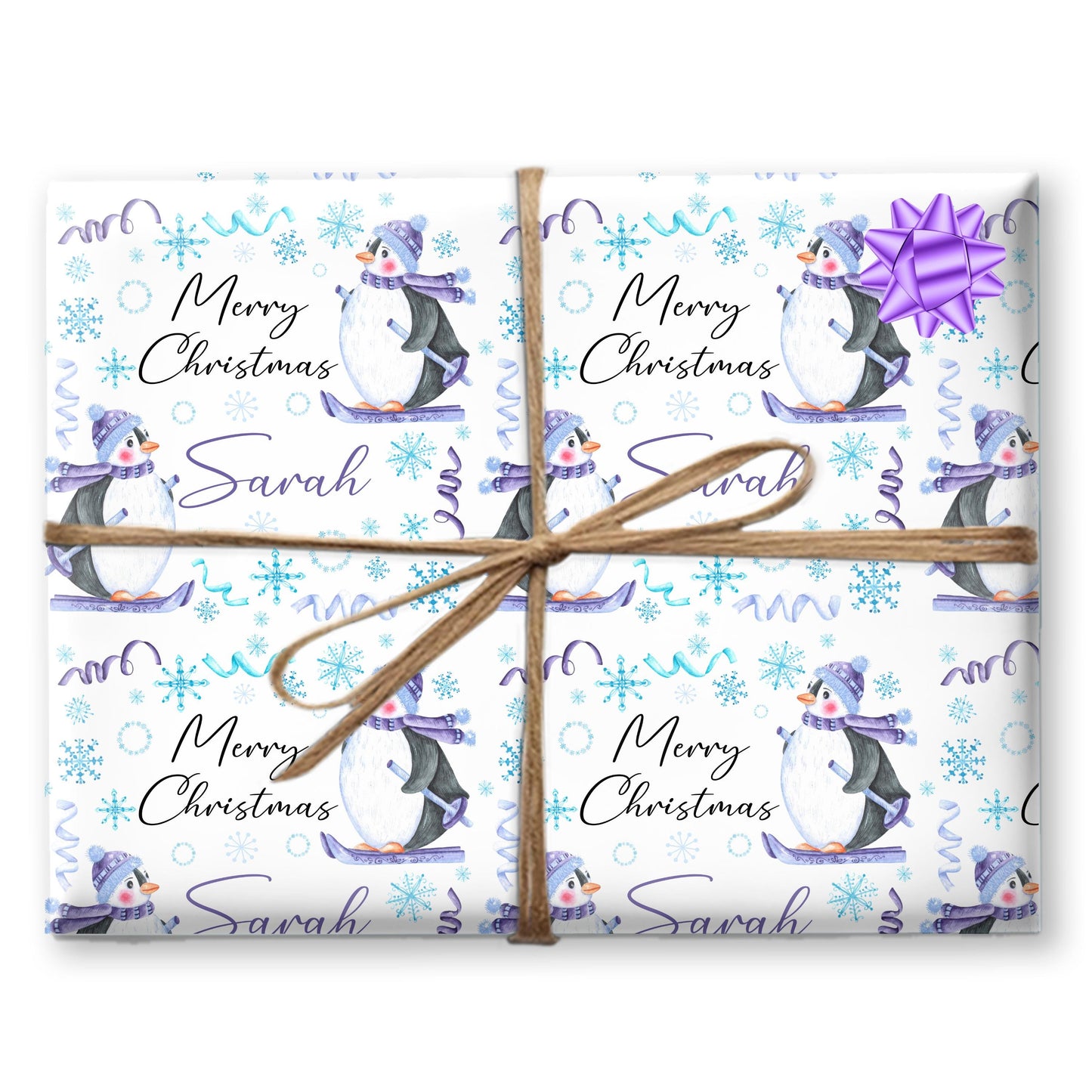 Childrens Gift Wrap Wrapping Paper, Cute Penguins, Personalised Girls or Boys Paper, Gift Wrap for Her, For Him