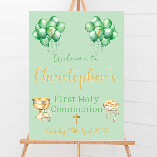 Printed Personalised First Holy Communion Welcome Sign, Custom Baptism & Christening Sign