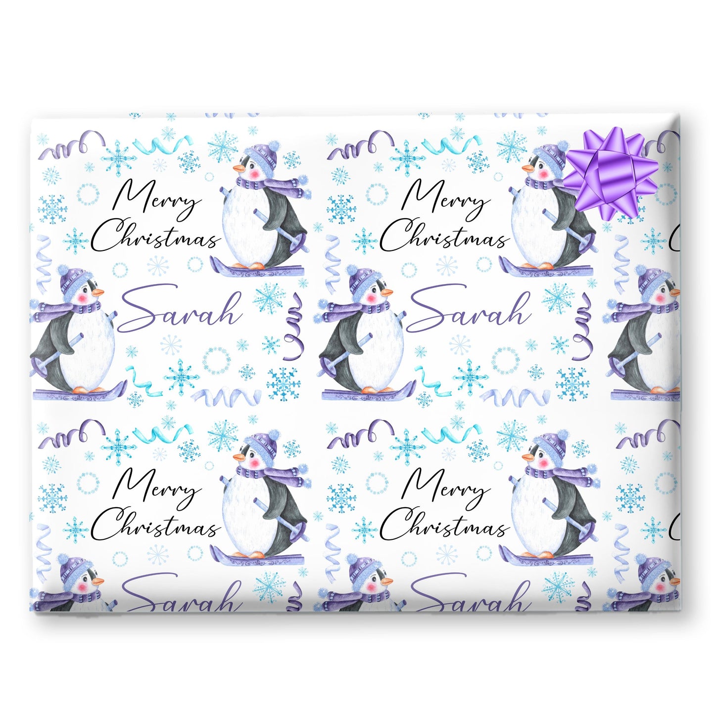 Childrens Gift Wrap Wrapping Paper, Cute Penguins, Personalised Girls or Boys Paper, Gift Wrap for Her, For Him