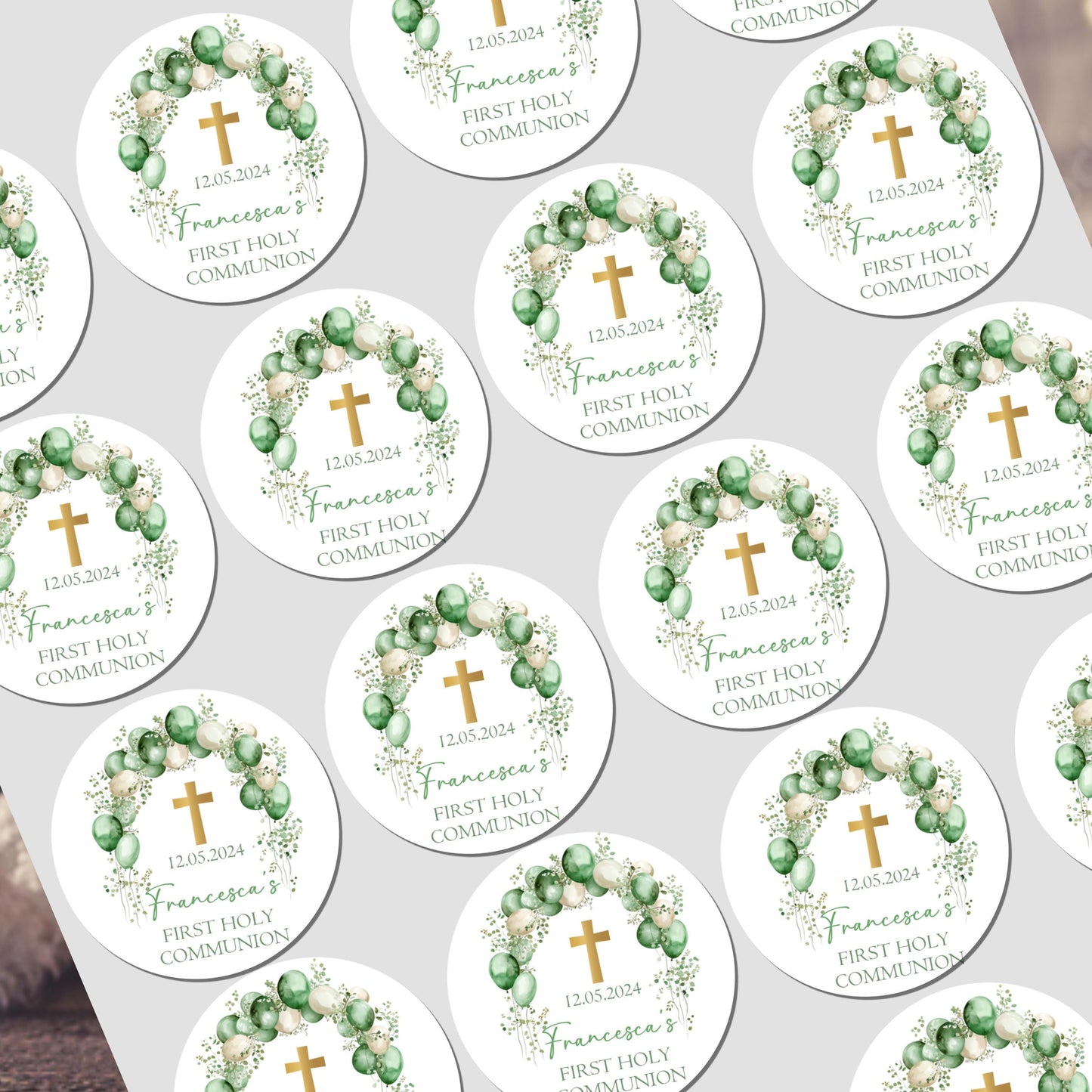 Personalised First Holy Communion Stickers, Party Bag Stickers, Sweet Cone Bags