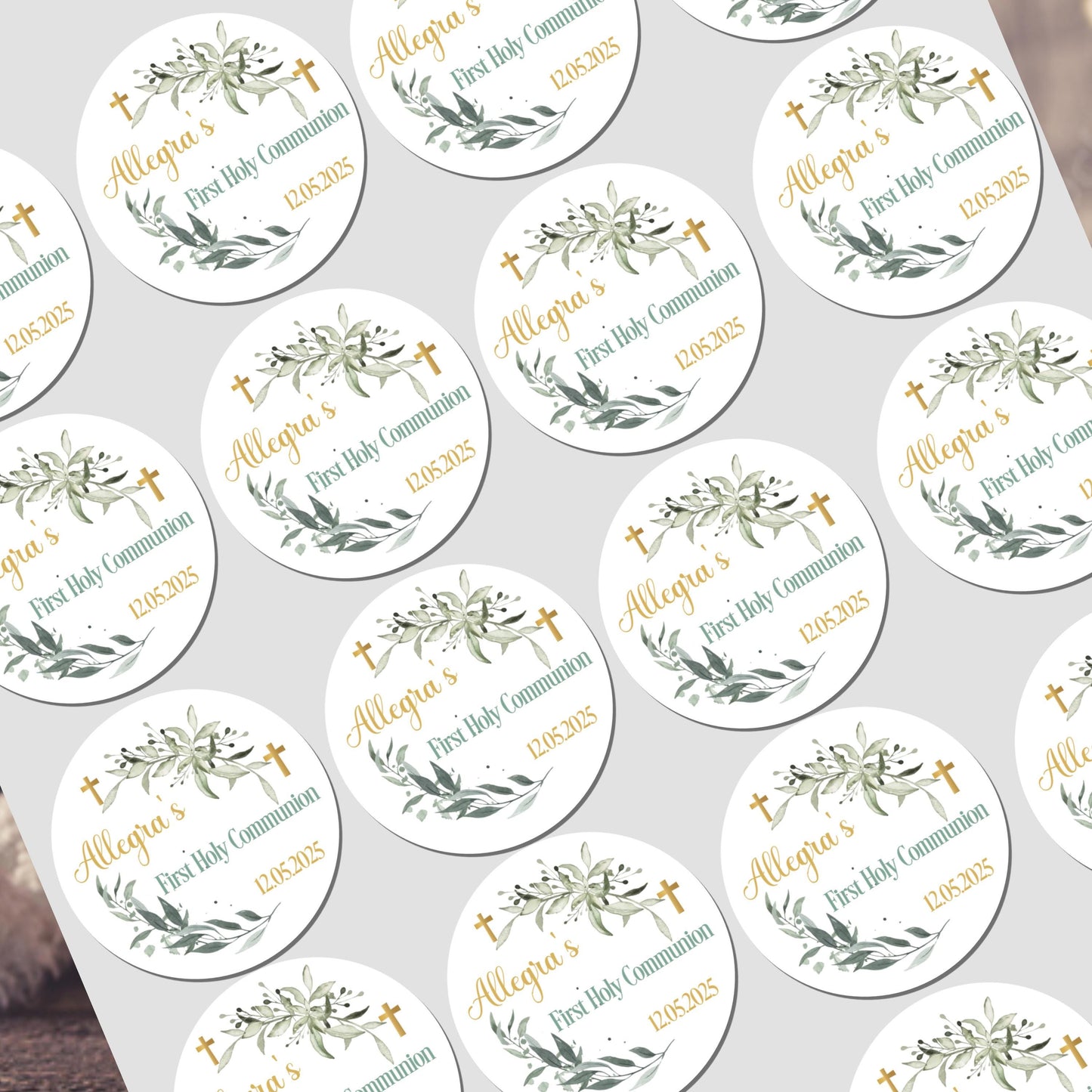 Personalised First Holy Communion Stickers, Party Bag Stickers, Sweet Cone Bags, Christening, Baptism