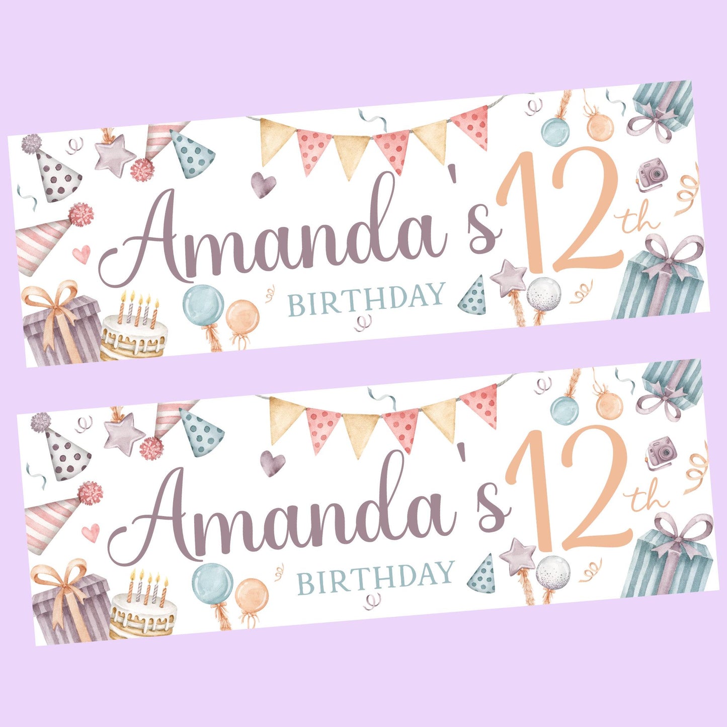 Personalised Happy Birthday Party Banner, Party Decor, Add Name Age, Princess Unicorn Theme