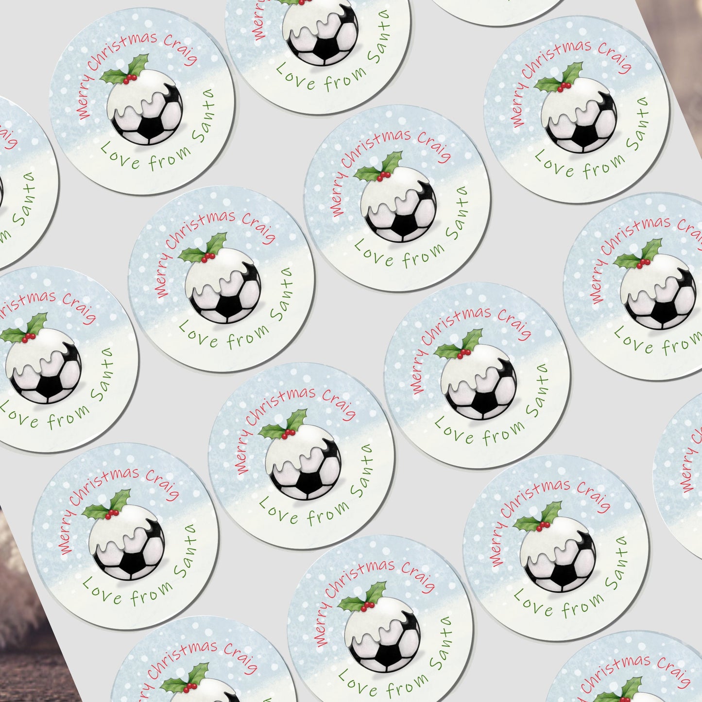 Personalised Christmas Football Stickers, Gift Wrap Tags Football Fan