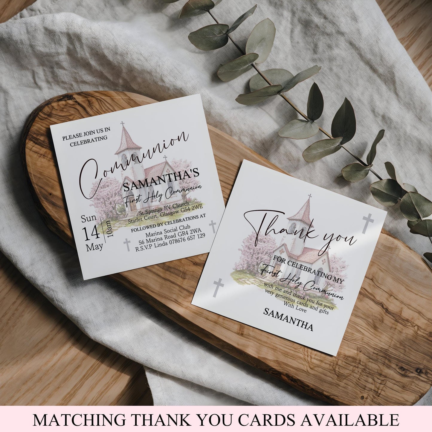 Printed Personalised First Holy Communion Invitations, Baptism or Confirmation Party