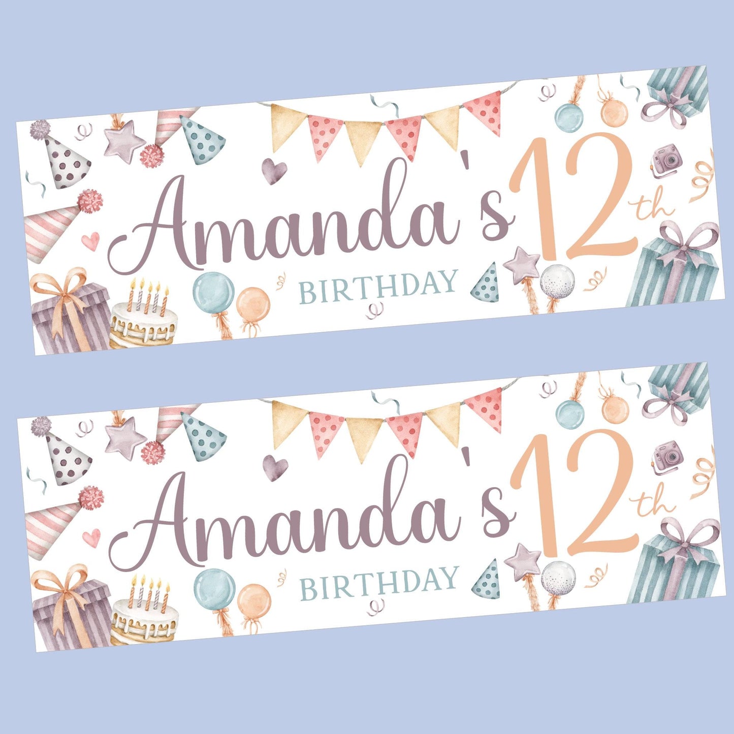 Personalised Happy Birthday Party Banner, Party Decor, Add Name Age, Princess Unicorn Theme