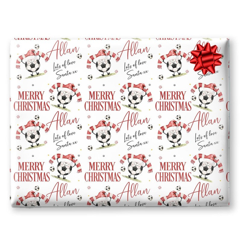 Football Christmas Wrapping Paper, Personalised Xmas Gift Wrap for Football Fans