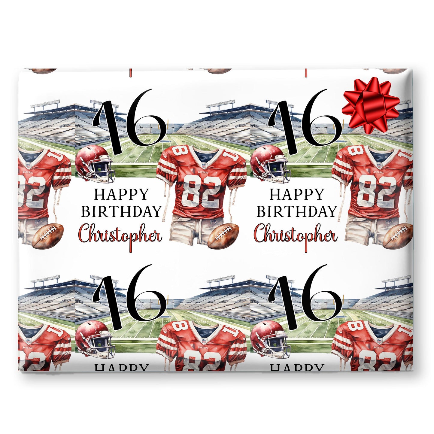 Personalised American Football Gift Wrapping Paper,  Custom Name Age, Sports Themed Wrapping