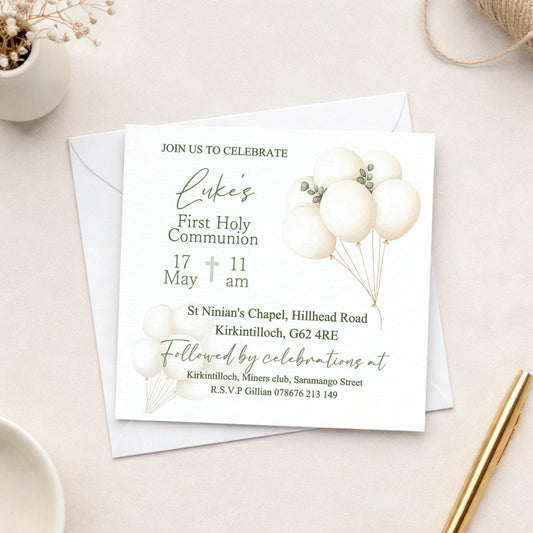 Printed Personalised First Holy Communion Invitations, Baptism or Confirmation Party