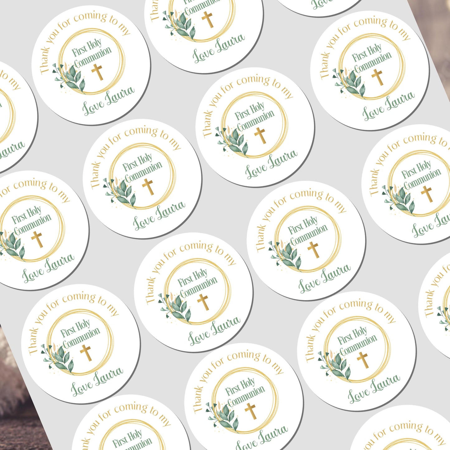 Personalised First Holy Communion Stickers, Party Bag Stickers, Sweet Cone Bags, Christening, Baptism