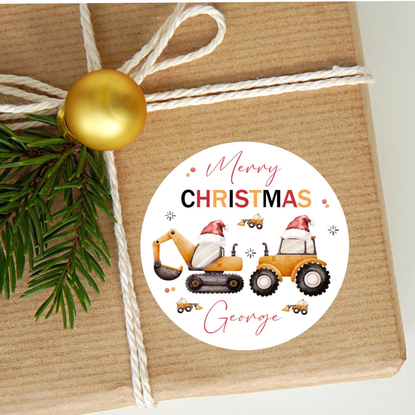 Personalised Christmas Stickers Labels For Wrapping Gifts, Name Tag, Diggers