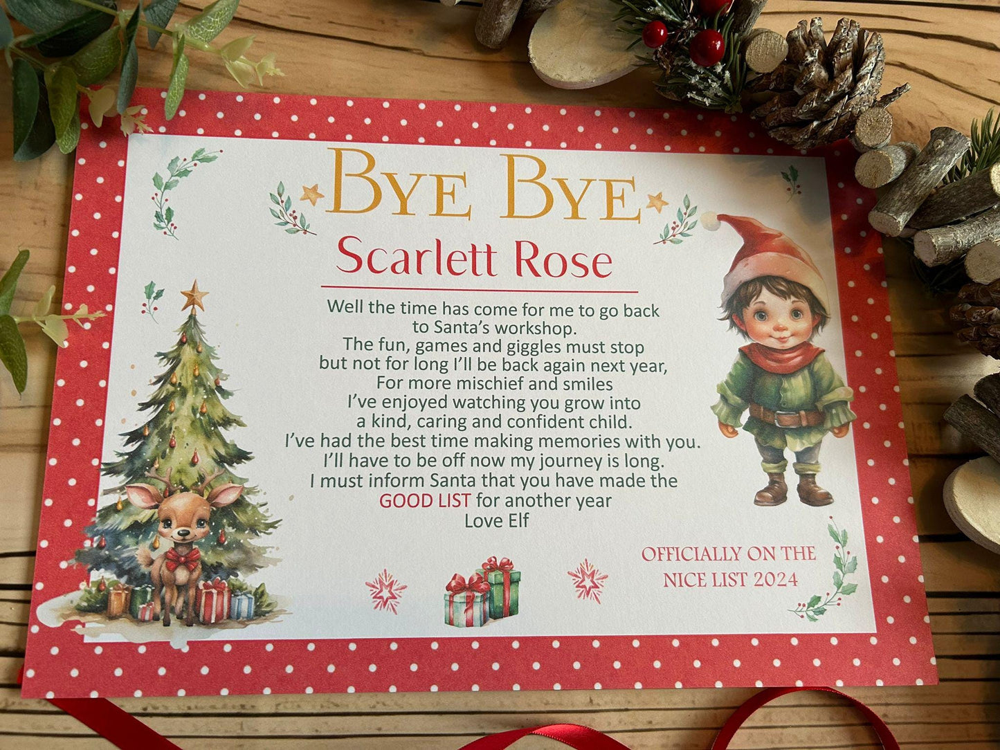 Personalised A4 Elf I'm Back letter Elf Goodbye nice list certificate christmas eve box filler Santas Good List Elf Mischief