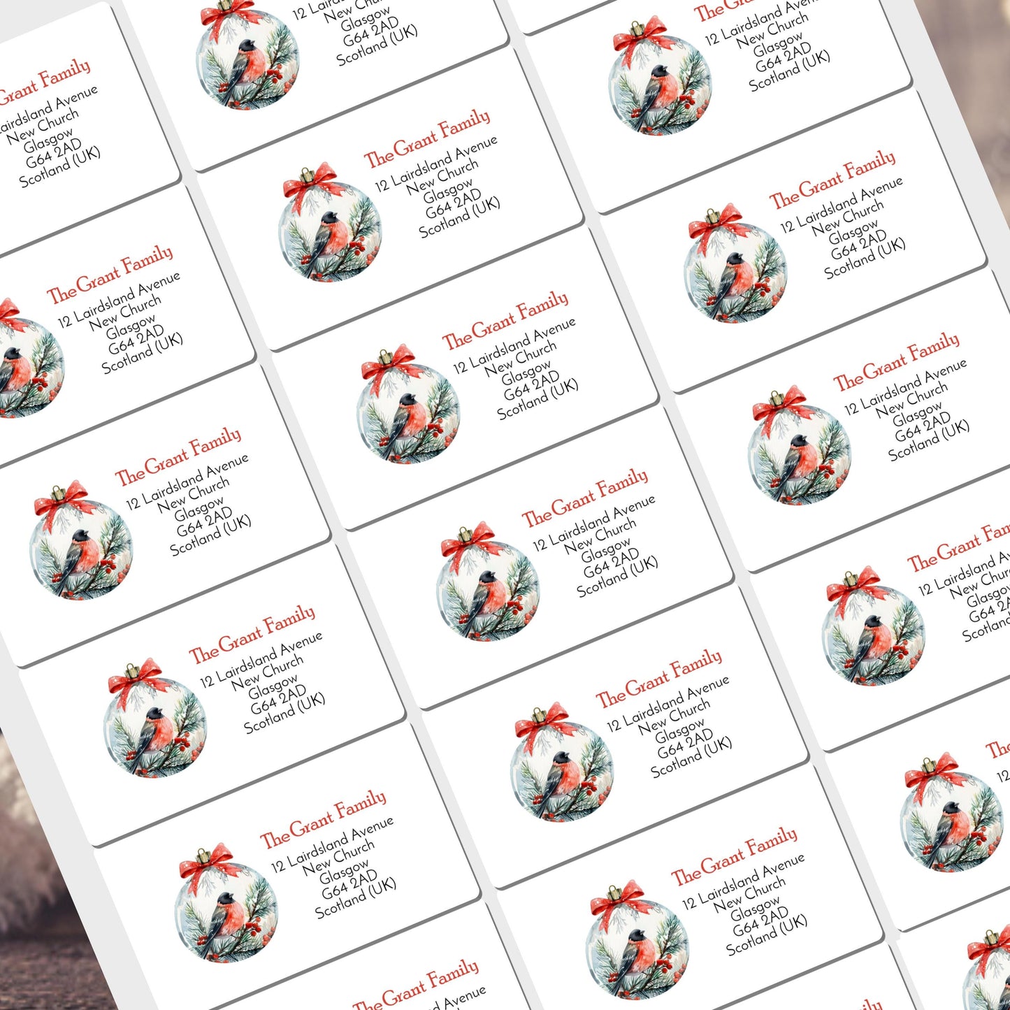 A4 sheet of 24 rectangle personalised christmas address labels  tag stickers new home labels business labels address labels