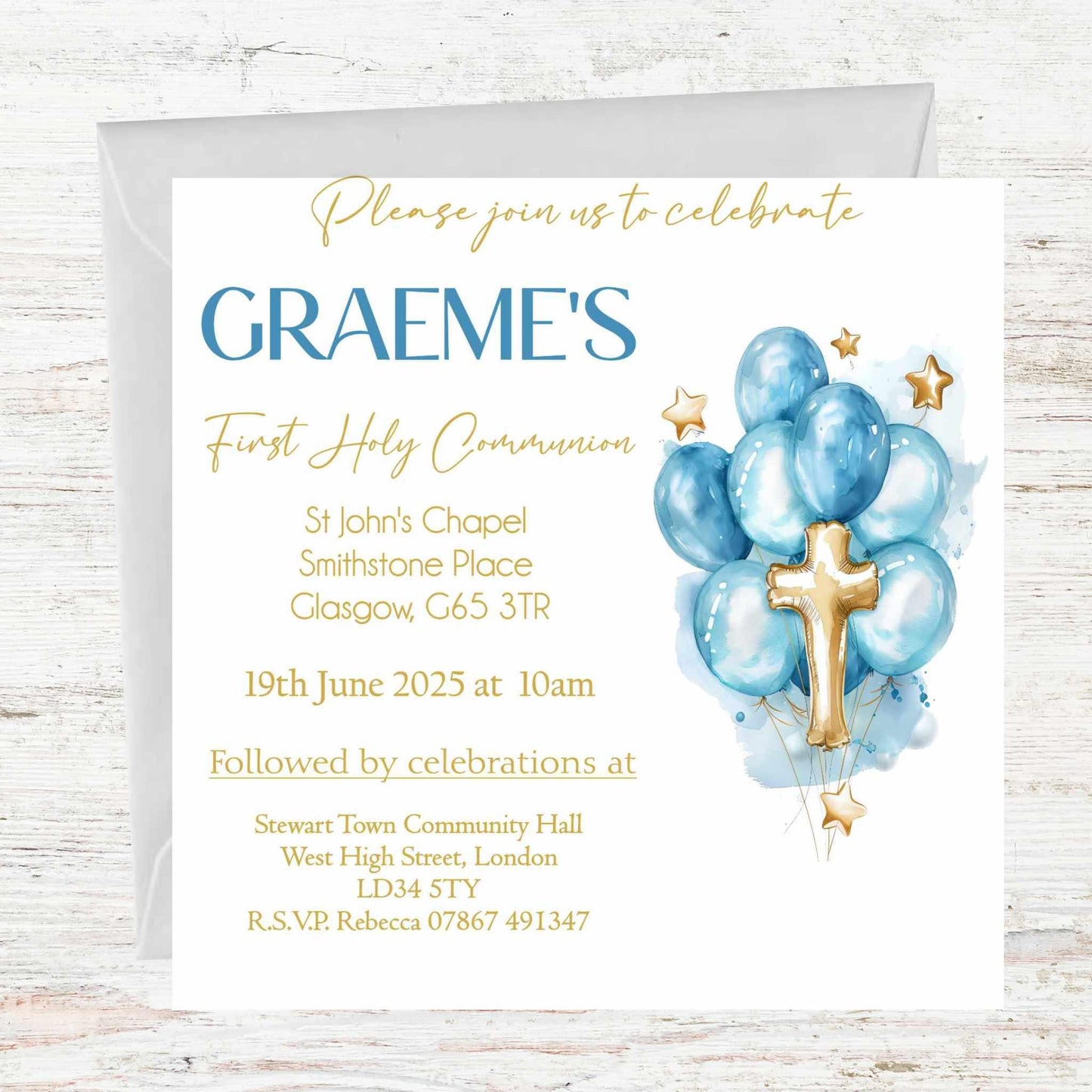 10 Printed Personalised First Holy Communion Invitations, Baptism or Confirmation Party
