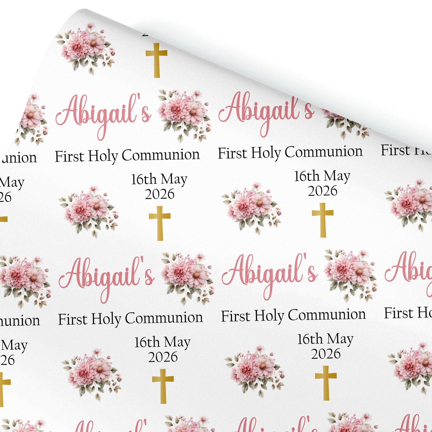 Personalised First Holy Communion Wrapping Paper – Custom Name & Date Religious Gift Wrap