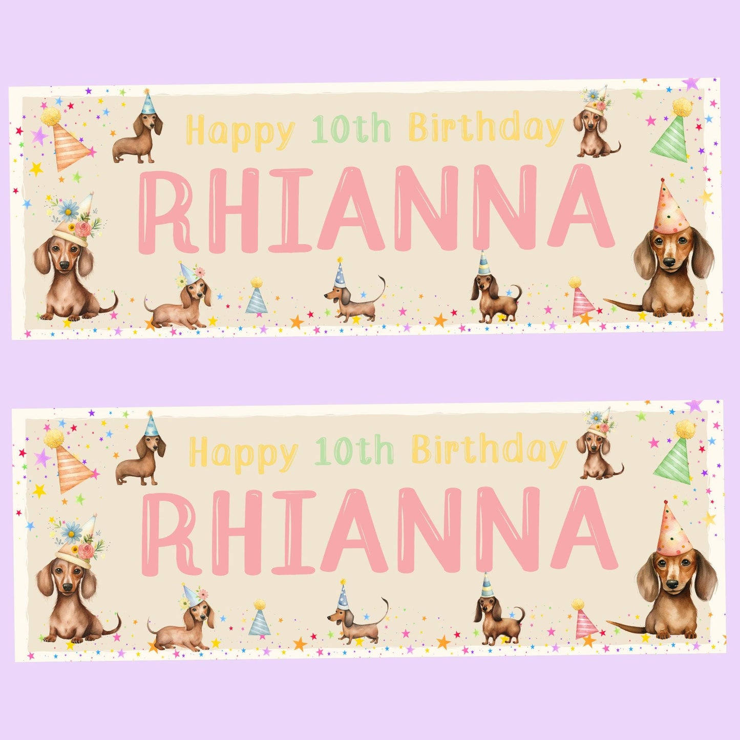 Personalised Happy Birthday Party Banner, Party Decor, Add Name Age, Dachshund Dog Design