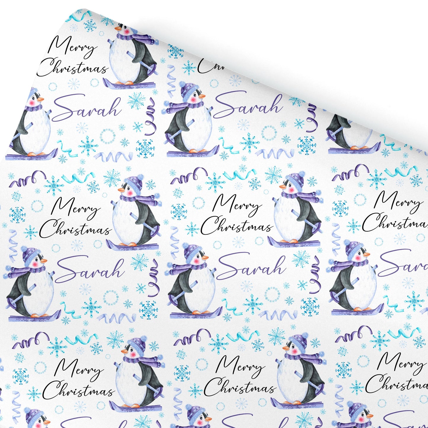 Childrens Gift Wrap Wrapping Paper, Cute Penguins, Personalised Girls or Boys Paper, Gift Wrap for Her, For Him