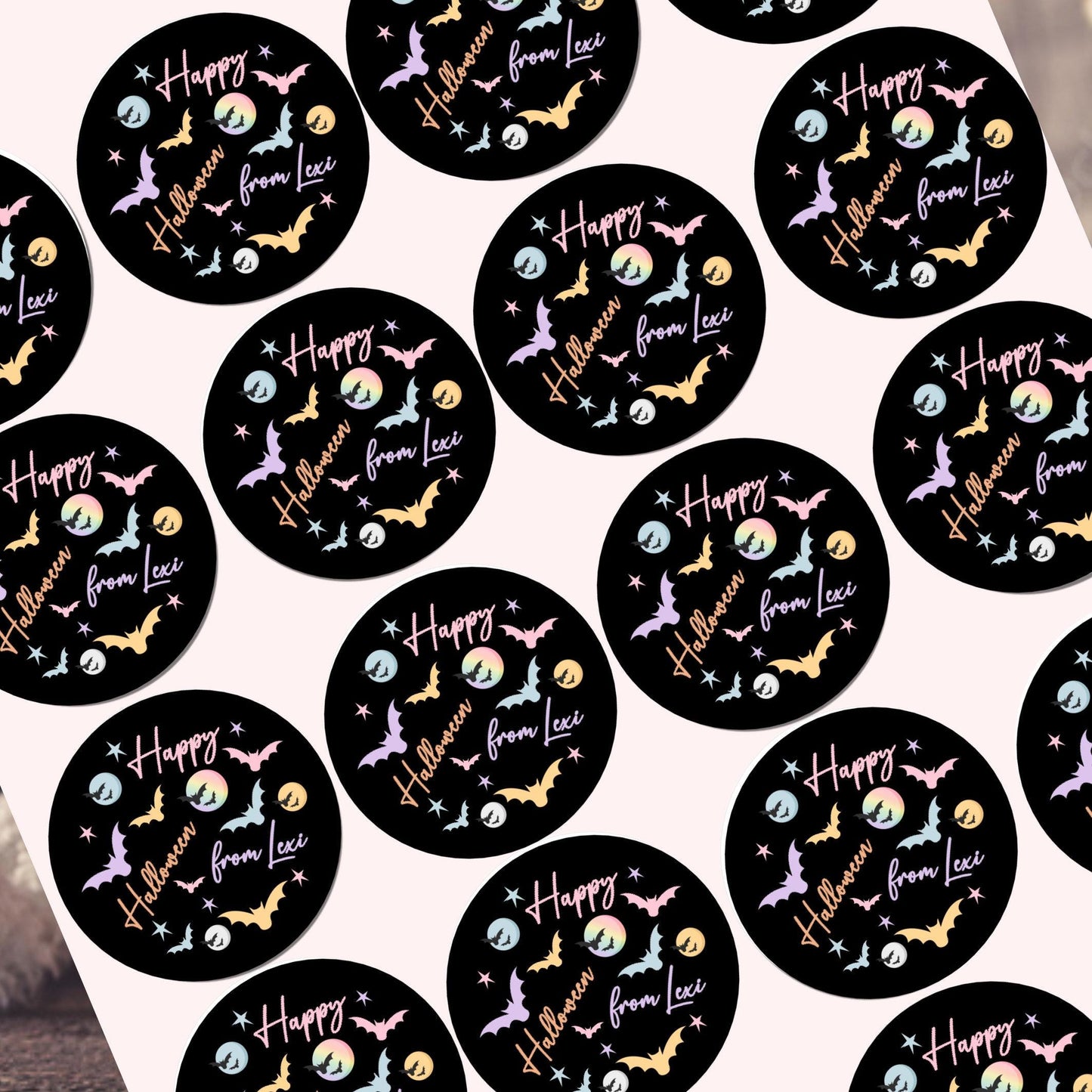 Personalised Halloween Stickers Pastel Labels for Treat Bag Trick or Treat Pastel bat stickers