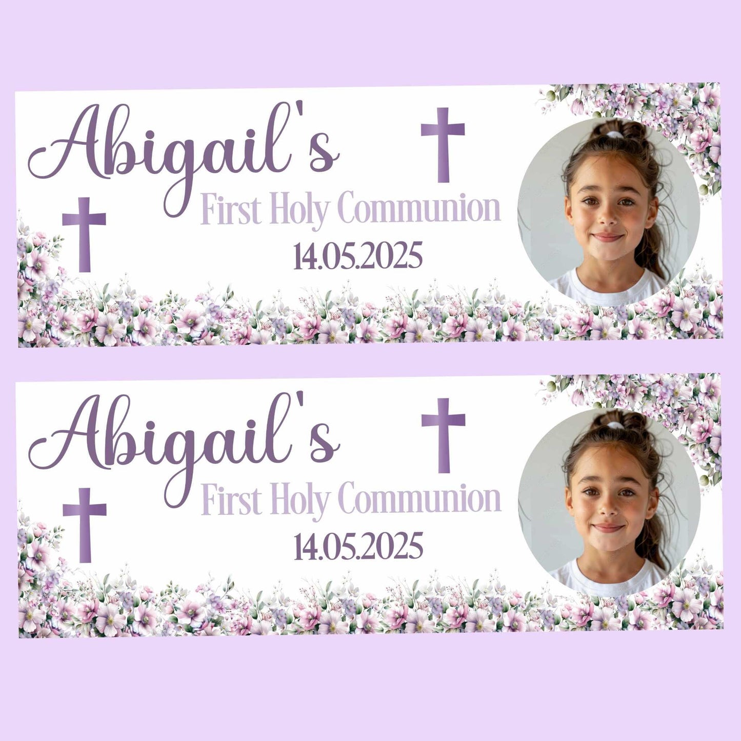 First Holy Communion Personalised Party Banners, Lilac Party Decor, Wall Decoration, 1st Communion or Confirmation